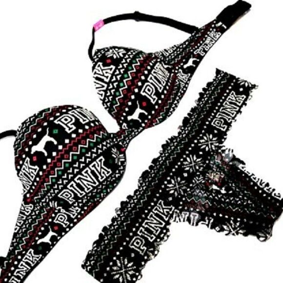 Victoria's Secret Pink Logo Push Up Bra Set 358 - Picture 1 of 1